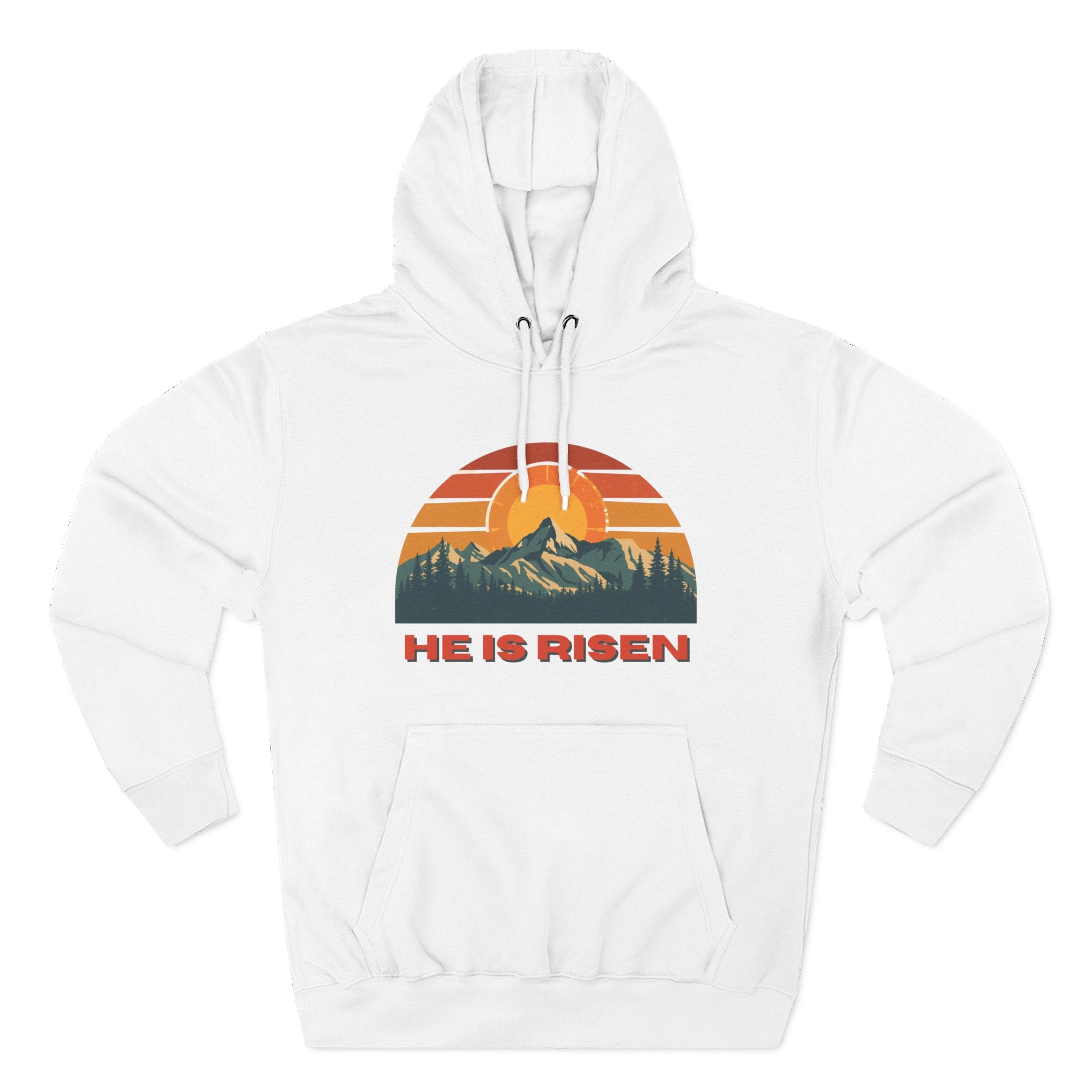 He Is Risen Hoodie - Retro Sunset Mountain Christian Pullover